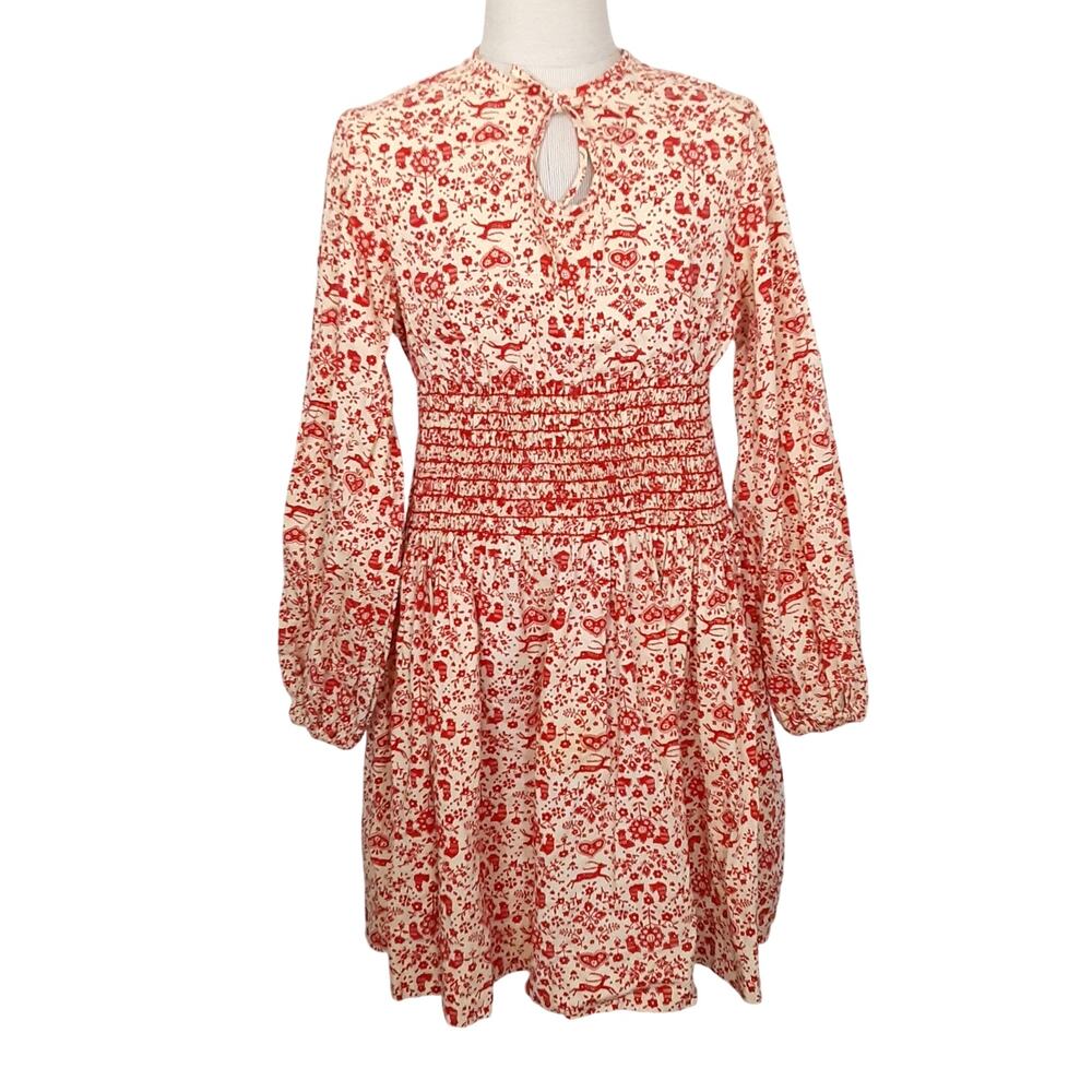VTG 60s Smocked Prairie Dress Girls 8 Cottage Balloon Sleeve Woodland Romantic